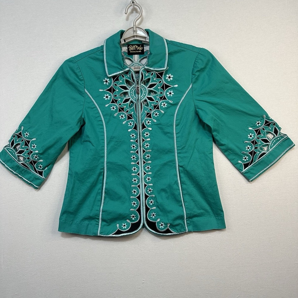 Bob Mackie Wearable‎ Art Embroidered Cutout Jacket Floral Design Small Womens
